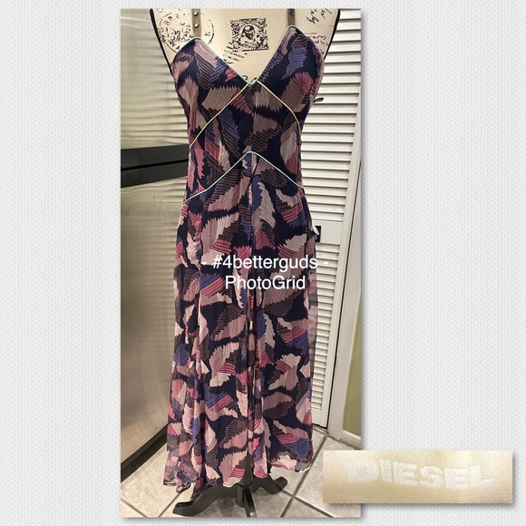 Diesel 100% Silk Fregius Vestito High Low Handkerchief Maxi Dress Sz XS - Picture 16 of 16